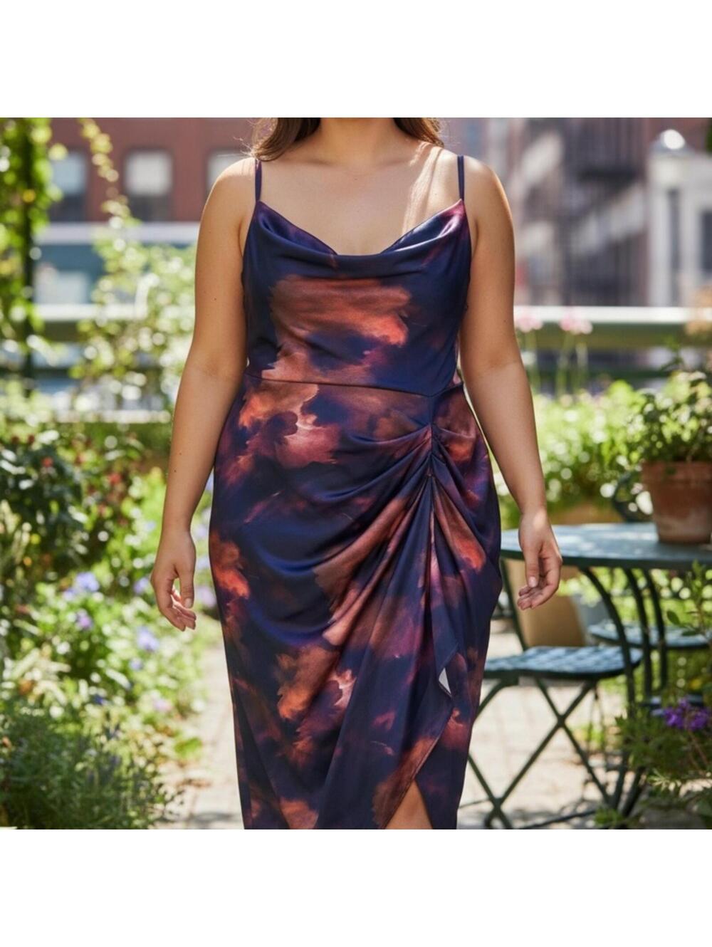 SHEIN Navy and Copper Midi Dress